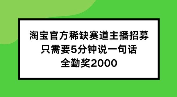 淘宝官方稀缺赛道主播招募 ，只需要5分钟说一句话， 全勤奖2000【揭秘】-网亿资源平台