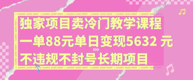 独家项目卖冷门教学课程一单88元单日变现5632元违规不封号长期项目【揭秘】-网亿资源平台