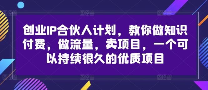 创业IP合伙人计划，教你做知识付费，做流量，卖项目，一个可以持续很久的优质项目-网亿资源平台