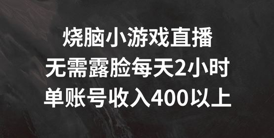 烧脑小游戏直播，无需露脸每天2小时，单账号日入400+【揭秘】-网亿资源平台