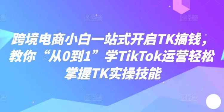 跨境电商小白一站式开启TK搞钱，教你“从0到1”学TikTok运营轻松掌握TK实操技能-网亿资源平台
