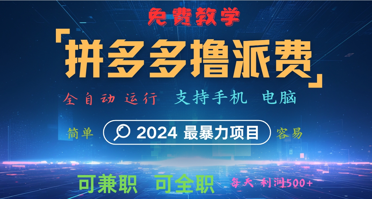 拼多多撸派费，2024最暴利的项目。软件全自动运行，日下1000单。每天利润500+，免费-邪修侠 - 演示