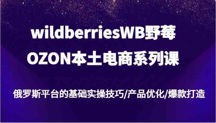 wildberriesWB野莓/OZON本土电商系列课，俄罗斯平台的基础实操技巧/产品优化/爆款打造-网亿资源平台