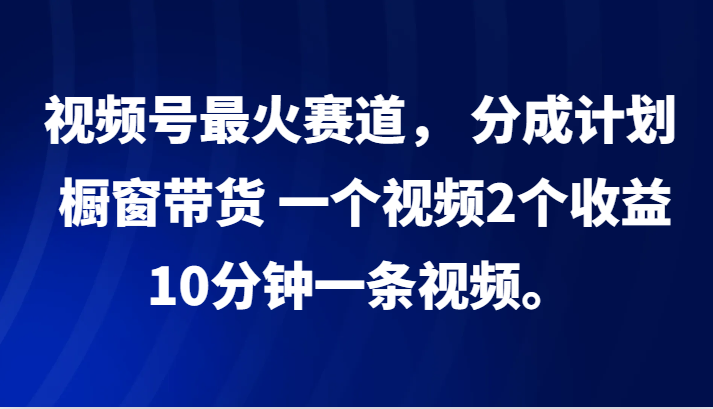 视频号最火赛道， 分成计划， 橱窗带货，一个视频2个收益，10分钟一条视频。-邪修侠 - 演示
