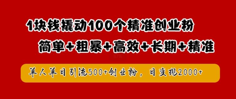 1块钱撬动100个精准创业粉，简单粗暴高效长期精准，单人单日引流500+创业粉，日变现2k【揭秘】-网亿资源平台