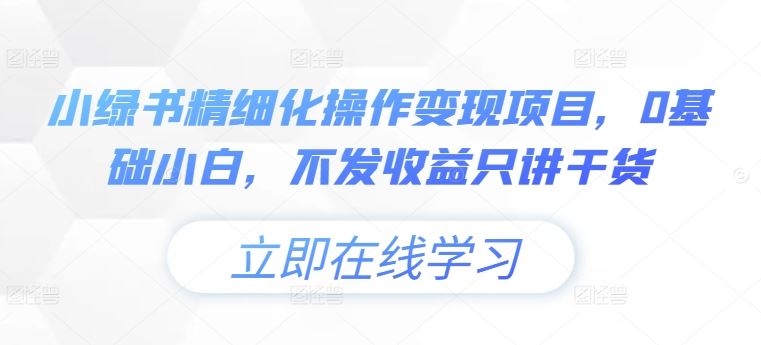 小绿书精细化操作变现项目，0基础小白，不发收益只讲干货-网亿资源平台