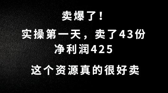 这个资源，需求很大，实操第一天卖了43份，净利润425【揭秘】-网亿资源平台