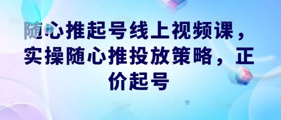 随心推起号线上视频课，实操随心推投放策略，正价起号-网亿资源平台