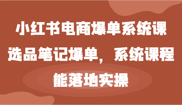 小红书电商爆单系统课-选品笔记爆单，系统课程，能落地实操-网亿资源平台