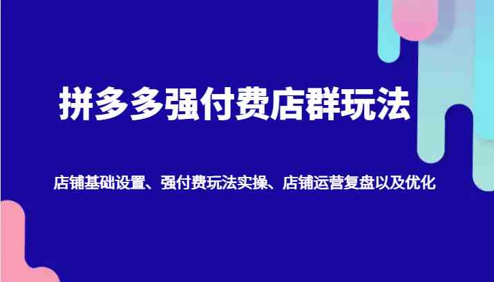 拼多多强付费店群玩法：店铺基础设置、强付费玩法实操、店铺运营复盘以及优化-网亿资源平台