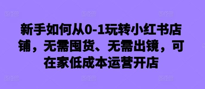 新手如何从0-1玩转小红书店铺，无需囤货、无需出镜，可在家低成本运营开店-网亿资源平台