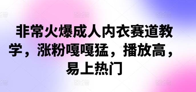 非常火爆成人内衣赛道教学，涨粉嘎嘎猛，播放高，易上热门-网亿资源平台