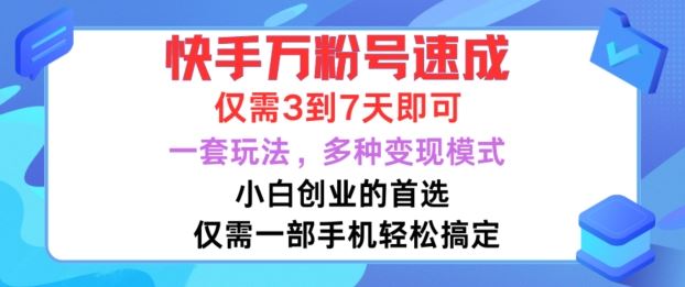 快手万粉号速成，仅需3到七天，小白创业的首选，一套玩法，多种变现模式【揭秘】-网亿资源平台