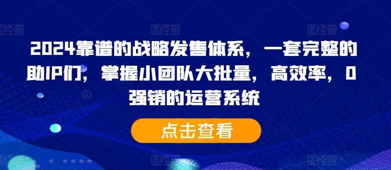 2024靠谱的战略发售体系，一套完整的助IP们，掌握小团队大批量，高效率，0 强销的运营系统-网亿资源平台