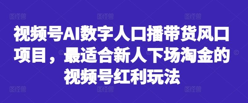 视频号AI数字人口播带货风口项目，最适合新人下场淘金的视频号红利玩法-网亿资源平台