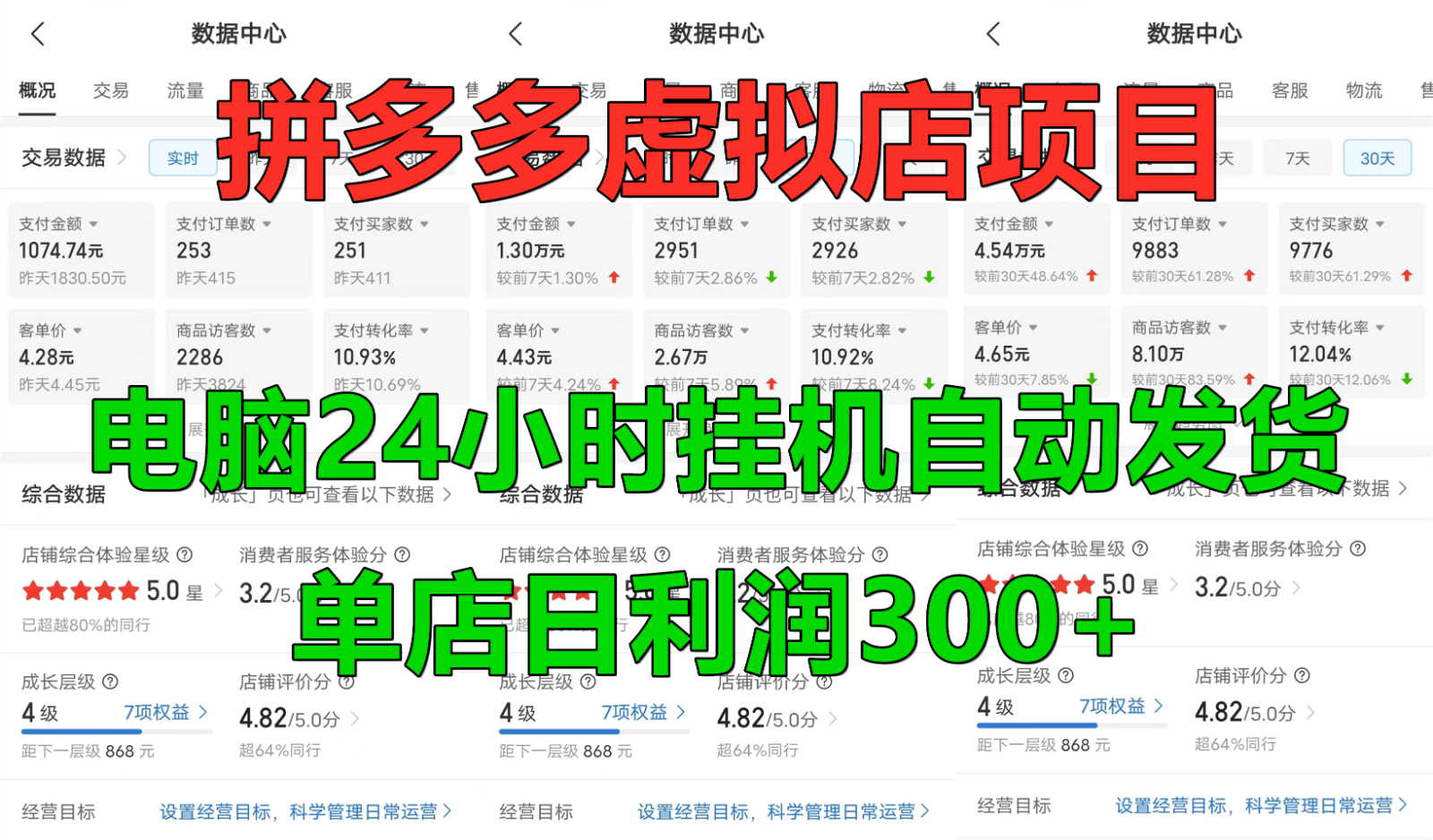 拼多多虚拟店铺项目，电脑挂机自动发货，单店日利润300+-邪修侠