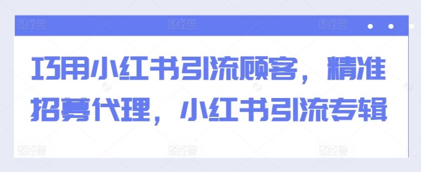 巧用小红书引流顾客，精准招募代理，小红书引流专辑-网亿资源平台