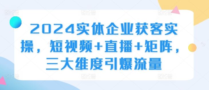 2024实体企业获客实操，短视频+直播+矩阵，三大维度引爆流量-网亿资源平台