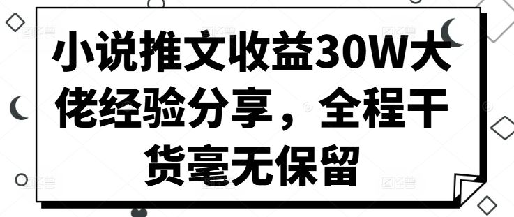小说推文收益30W大佬经验分享，全程干货毫无保留-网亿资源平台