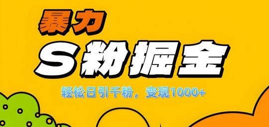 单人单机日引千粉，变现1k+，S粉流量掘金计划攻略【揭秘】-网亿资源平台