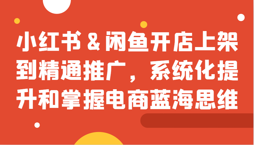 小红书&闲鱼开店上架到精通推广,系统化提升和掌握电商蓝海思维-邪修侠 - 演示