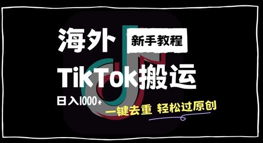 2024最新海外TikTok搬运玩法，一键去重轻松过原创，新手无经验也能日入1k【揭秘】-网亿资源平台