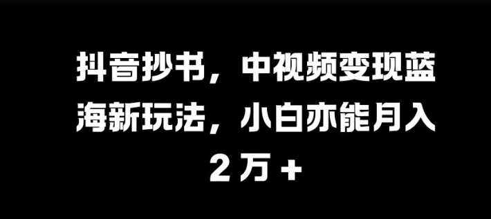 抖音抄书，中视频变现蓝海新玩法，小白亦能月入 过W【揭秘】-网亿资源平台