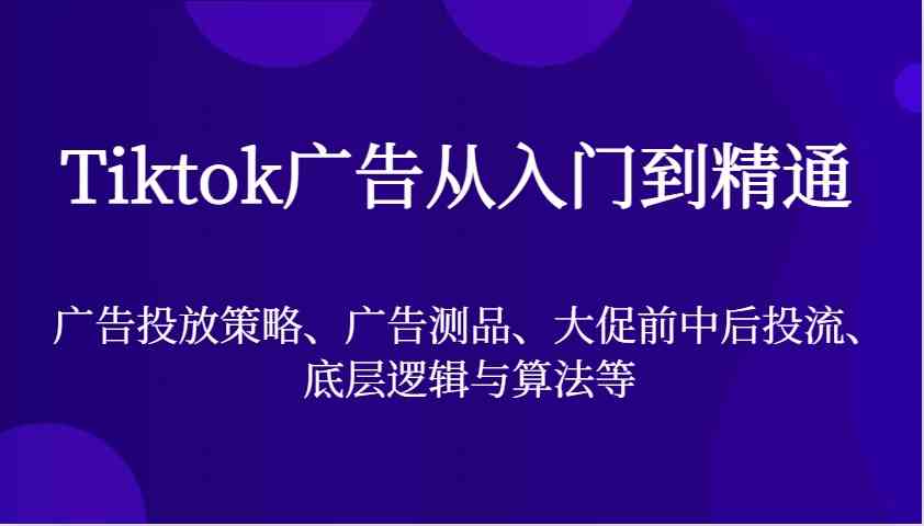 Tiktok广告从入门到精通，广告投放策略、广告测品、大促前中后投流、底层逻辑与算法等-网亿资源平台