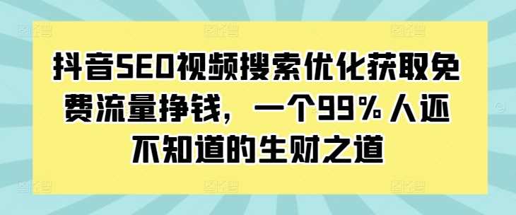 抖音SEO视频搜索优化获取免费流量挣钱，一个99%人还不知道的生财之道-网亿资源平台