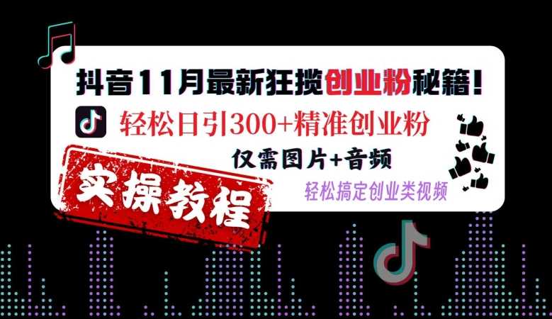 抖音11月最新狂揽创业粉秘籍，轻松日引300+精准创业粉，仅需图片+音频，轻松搞定创业类视频-网亿资源平台
