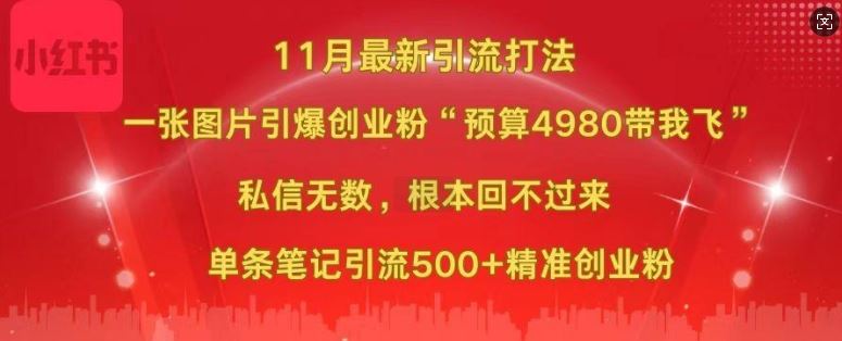 小红书11月最新图片打粉，一张图片引爆创业粉，“预算4980带我飞”，单条引流500+精准创业粉-网亿资源平台