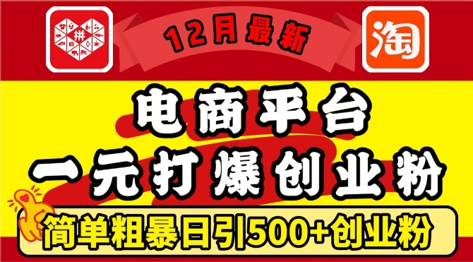 12月最新：电商平台1元打爆创业粉，简单粗暴日引500+精准创业粉，轻松月入过W【揭秘】-皓哥创业笔记