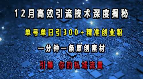最新高效引流技术深度揭秘 ,单号单日引300+精准创业粉,一分钟一条原创素材,引爆你的私域流量-皓哥创业笔记