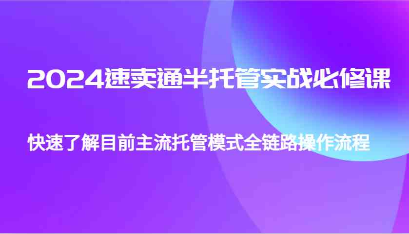 2024速卖通半托管从0到1实战必修课，帮助你快速了解目前主流托管模式全链路操作流程-网亿资源平台