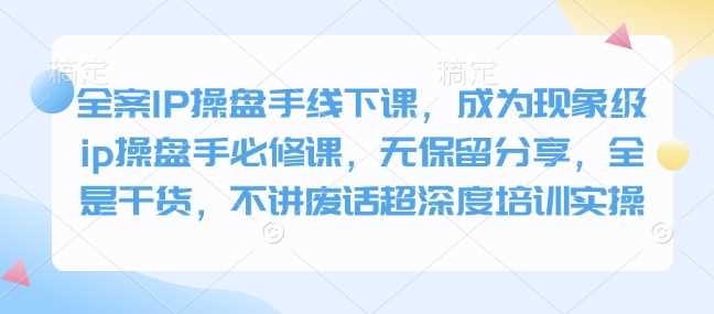 全案IP操盘手线下课,成为现象级ip操盘手必修课,无保留分享,全是干货,不讲废话超深度培训实操-皓哥创业笔记