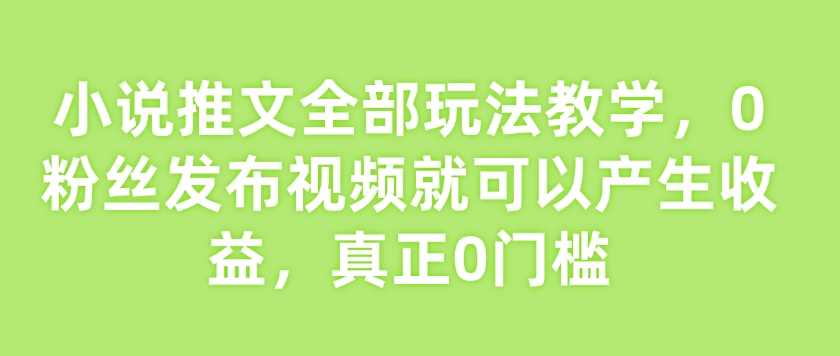 小说推文全部玩法教学，0粉丝发布视频就可以产生收益，真正0门槛-皓哥创业笔记