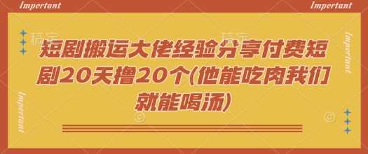 短剧搬运大佬经验分享付费短剧20天撸20个(他能吃肉我们就能喝汤)-皓哥创业笔记