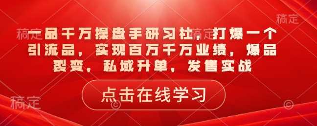 一品千万操盘手研习社，打爆一个引流品，实现百万千万业绩，爆品裂变，私域升单，发售实战-皓哥创业笔记