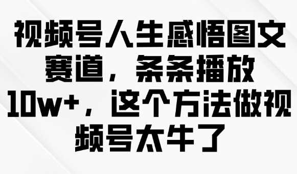 视频号人生感悟图文赛道,条条播放10w+,这个方法做视频号太牛了-皓哥创业笔记