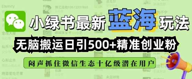 小绿书无脑搬运引流,全自动日引500精准创业粉,微信生态内又一个闷声发财的机会-皓哥创业笔记