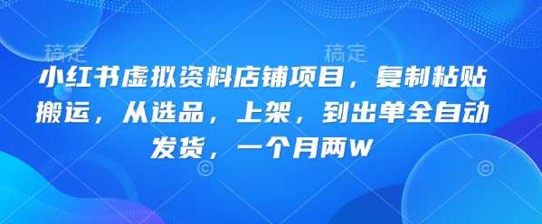 小红书虚拟资料店铺项目，复制粘贴搬运，从选品，上架，到出单全自动发货，一个月两W-皓哥创业笔记