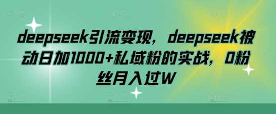 deepseek引流变现,deepseek被动日加1000+私域粉的实战,0粉丝月入过W-皓哥创业笔记