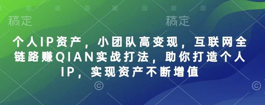 个人IP资产，小团队高变现，互联网全链路赚QIAN实战打法，助你打造个人IP，实现资产不断增值-网亿资源平台