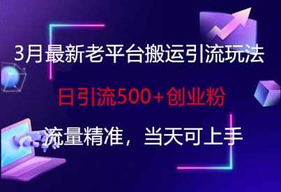 3月最新老平台搬运引流玩法，日引流500+创业粉，流量精准，当天可上手-网亿资源平台