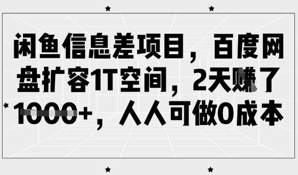 闲鱼信息差项目,百度网盘扩容1T空间,2天收益1k+,人人可做0成本-皓哥创业笔记