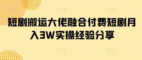 短剧搬运大佬融合付费短剧月入3W实操经验分享-网亿资源平台
