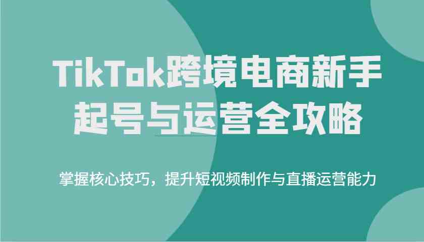 TikTok跨境电商新手起号与运营全攻略，掌握核心技巧，提升短视频制作与直播运营能力-网亿资源平台
