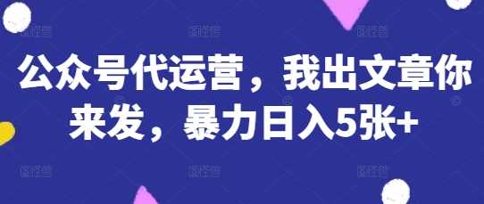公众号代运营，我出文章你来发，暴力日入5张+【揭秘】-网亿资源平台