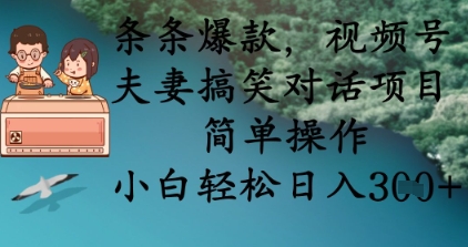 条条爆款，视频号夫妻搞笑对话项目，简单操作，小白轻松日入3张-网亿资源平台