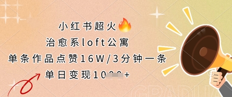 小红书超火的治愈系loft公寓，单条作品点赞16W，3分钟一条，单日变现数张-网亿资源平台